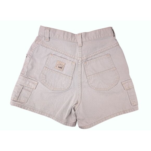 Vintage Lee Tan Cargo Khaki Shorts High Waist Women Size 28" Waist 6 Pocket Mom - Picture 2 of 8